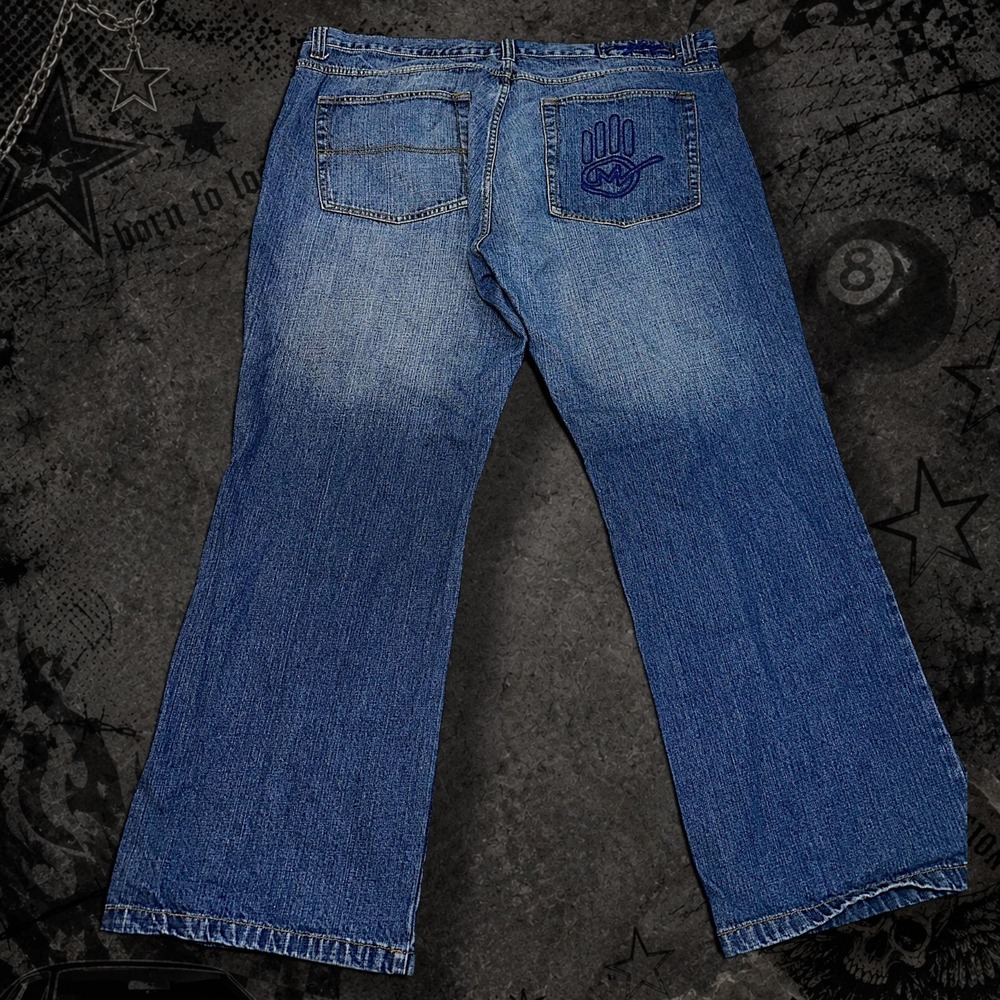 Vintage Miskeen Blue Embroidered Baggy Jeans Y2K Hip Hop Skater Size 50